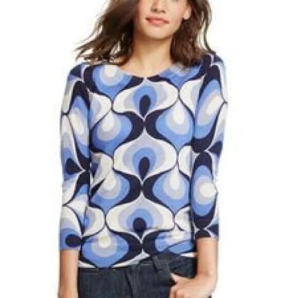 Boden sz. 2 swirly blue pattern sweater 3/4 arm wool - Picture 1 of 10